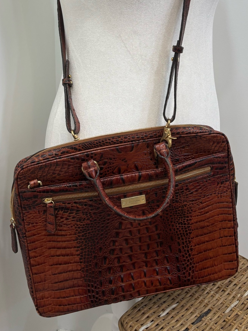 Brahmin Brown Croc-Embossed Leather Laptop Briefcase